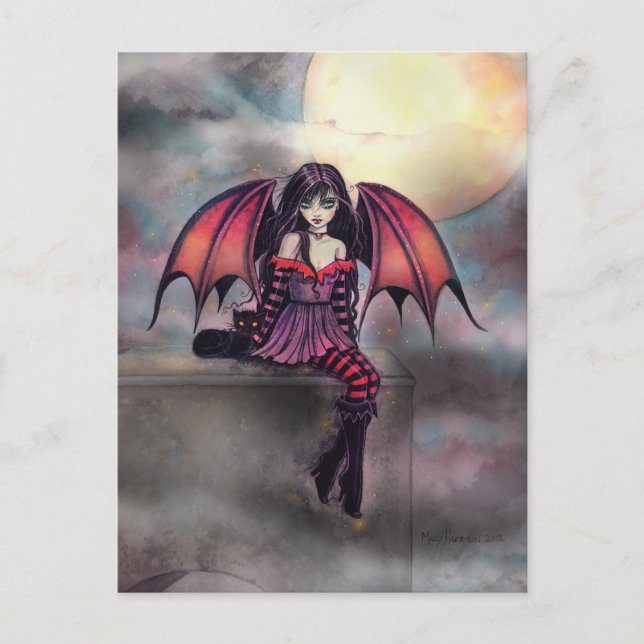 Cute Little Vampire Fairy Art Postcard (Front)