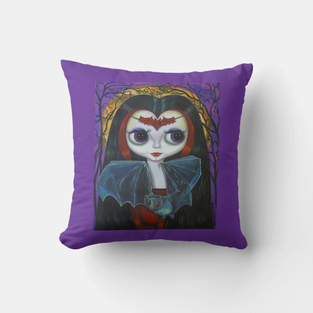Cute Little Vampire Girl Doll with Bat Cushion (Front)