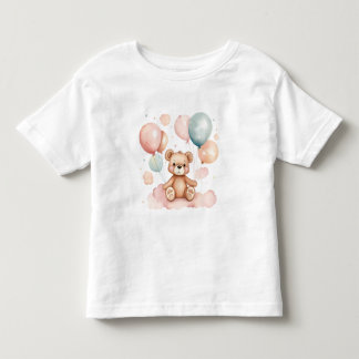 Cute Little Watercolor Balloon Bear on Cloud Toddler T-Shirt