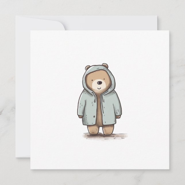 Cute Little Watercolor Bear Holiday Card (Front)