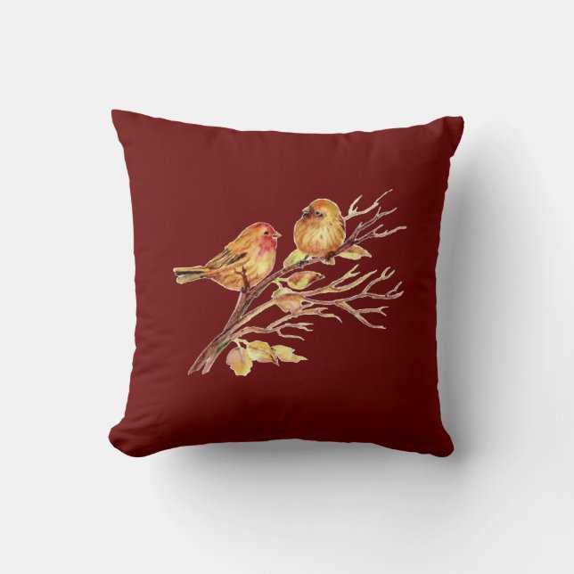 Cute Little Watercolor Birds Nature Wildlife Cushion (Front)