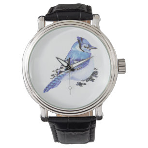 Cute Little Watercolor Blue Jay Bird Nature Art Watch