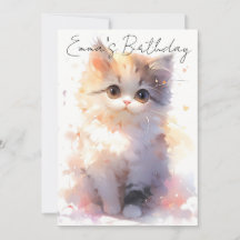 cute little watercolor cat birthday