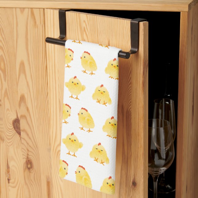 Cute Little Watercolor Chickens Pattern Tea Towel (Thirds Fold)