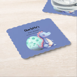 Cute Little Watercolor Dinosaur Baby Shower Paper Coaster