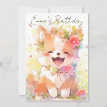 cute little watercolor dog birthday