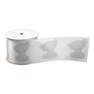 Cute Little Watercolor Elephant Baby Shower Satin Ribbon