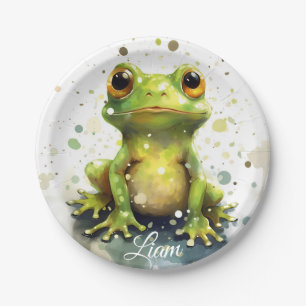 Cute little watercolor frog paper plate