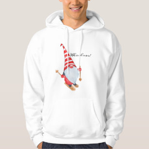 Cute Little Watercolor Gnome Dressed in Red Skiing Hoodie