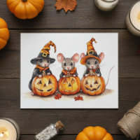 Cute little Watercolor Mice Halloween Pumpkins