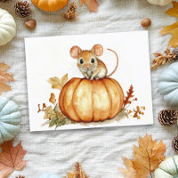 Cute little Watercolor Mouse Halloween Pumpkin