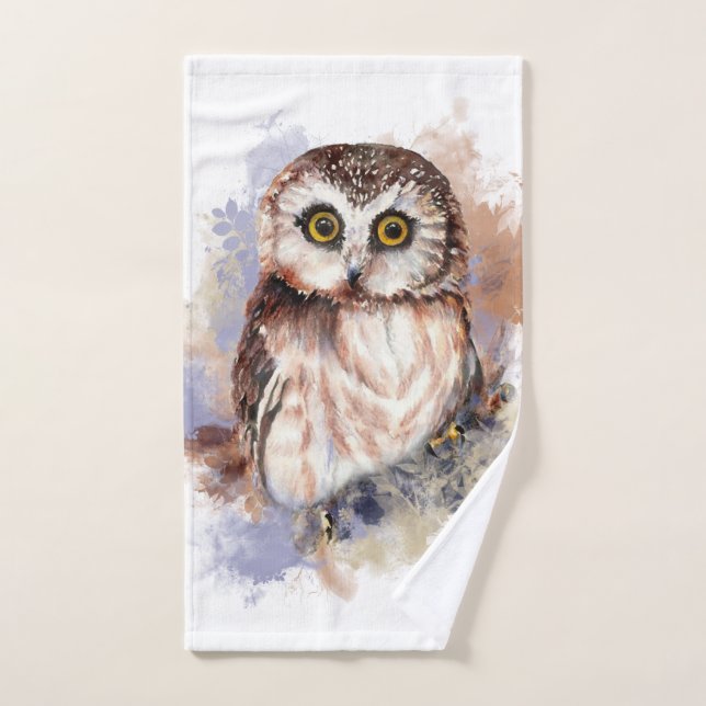 Cute Little Watercolor Owl Bird Hand Towel (Hand Towel)