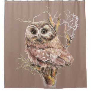 Cute Little Watercolor Owl Bird Nature art Shower Curtain