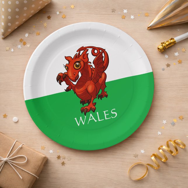 Cute Little Welsh Baby Red Dragon Wales Cartoon Paper Plate (Creator Uploaded)