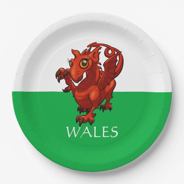 Cute Little Welsh Baby Red Dragon Wales Cartoon Paper Plate (Front)