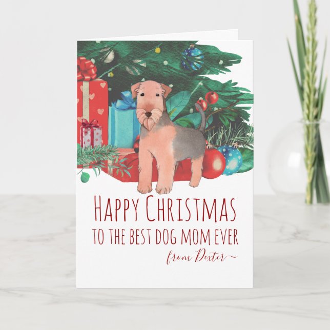 Cute Little Welsh Terrier Puppy Christmas Holiday Card (Front)