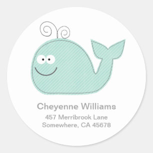 Cute Little Whale Address Label Stickers / Aqua