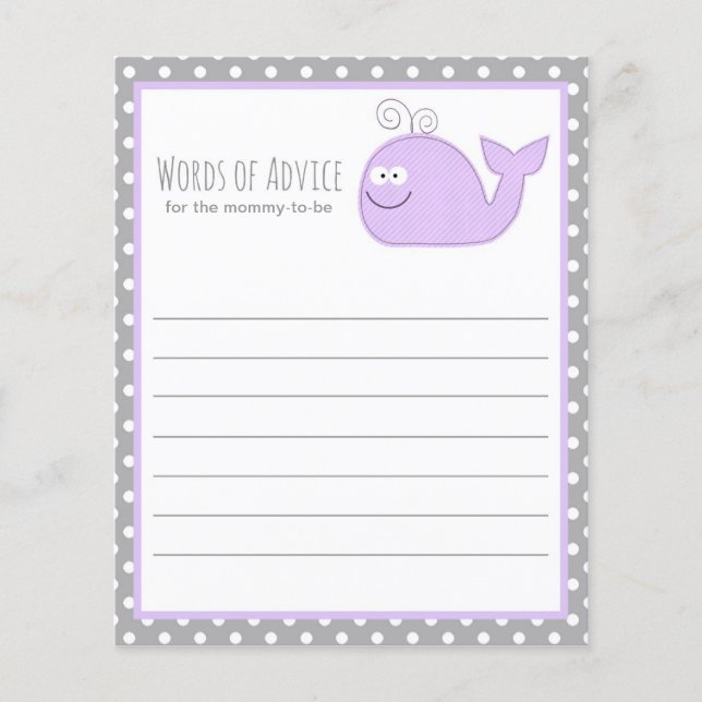 Cute Little Whale Advice Baby Shower Game / Purple (Front)