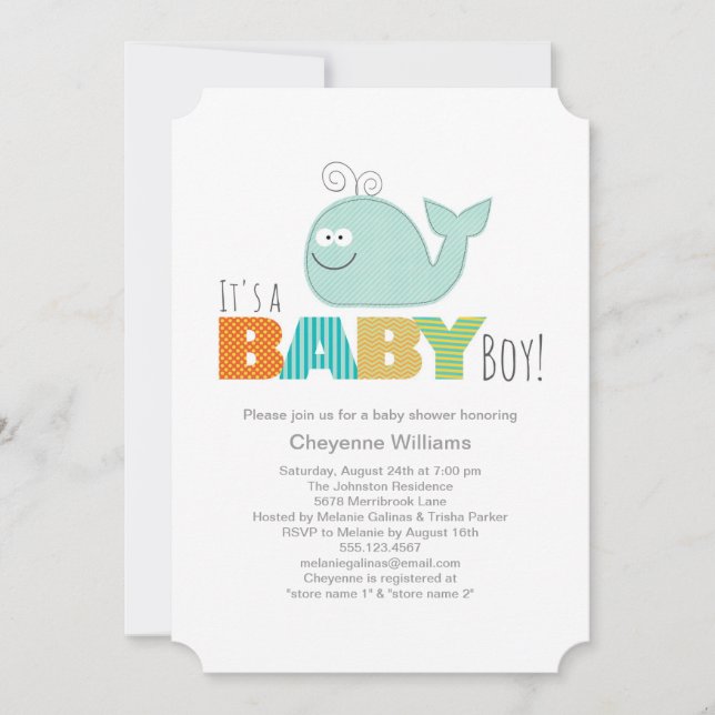 Cute Little Whale Baby Shower Invitation / Boy (Front)