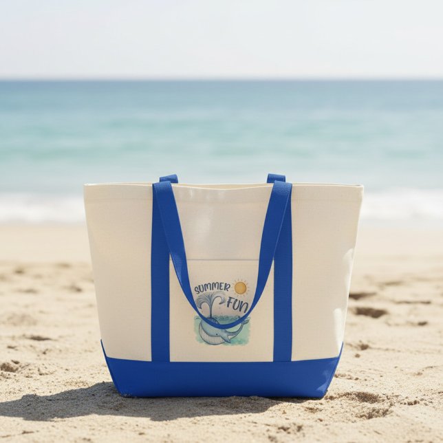 Cute little whale summer fun tote bag (beach bag with little whale)