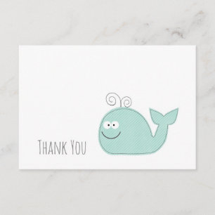 Cute Little Whale Thank You Flat Card / Aqua