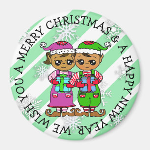 Cute Little Whimsical Elves Christmas Magnet