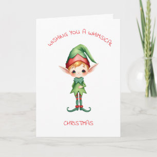 Cute Little Whimsical Watercolor Christmas Elf Card