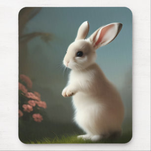 Cute Little White Bunny and Roses Mouse Mat