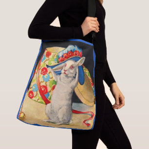 cute little white bunny wearing big hat crossbody bag