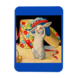 cute little white bunny wearing big hat magnet