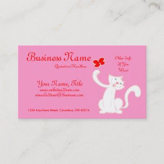 Cute Little White Cat with Flower Business Cards