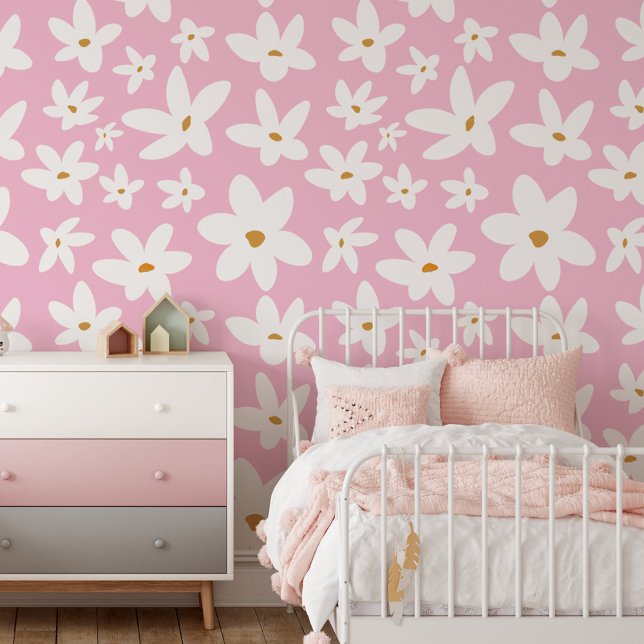 Cute Little White Flower Floral Wallpaper (In situ - kids room)