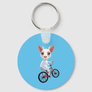Cute little white goat on a bicycle key ring