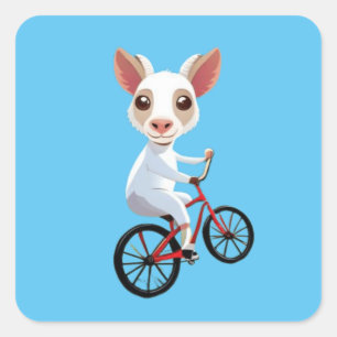Cute little white goat on a bicycle square sticker