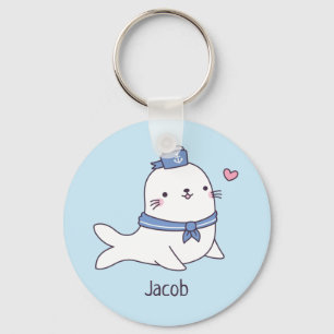 Cute Little White Seal Sailor Crew Name Keychain