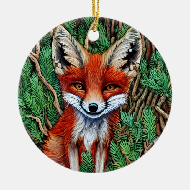 Cute Little wilderness Fox Ceramic Tree Decoration (Front)