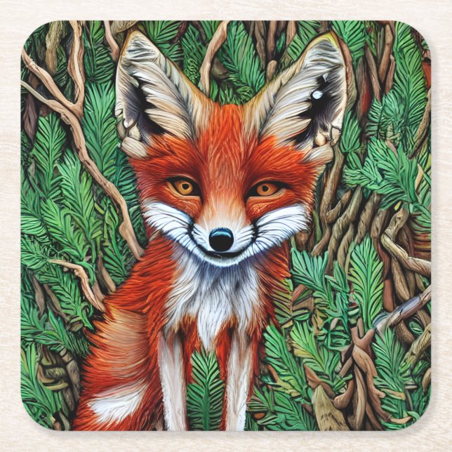 Cute Little wilderness Fox Square Paper Coaster (Front)