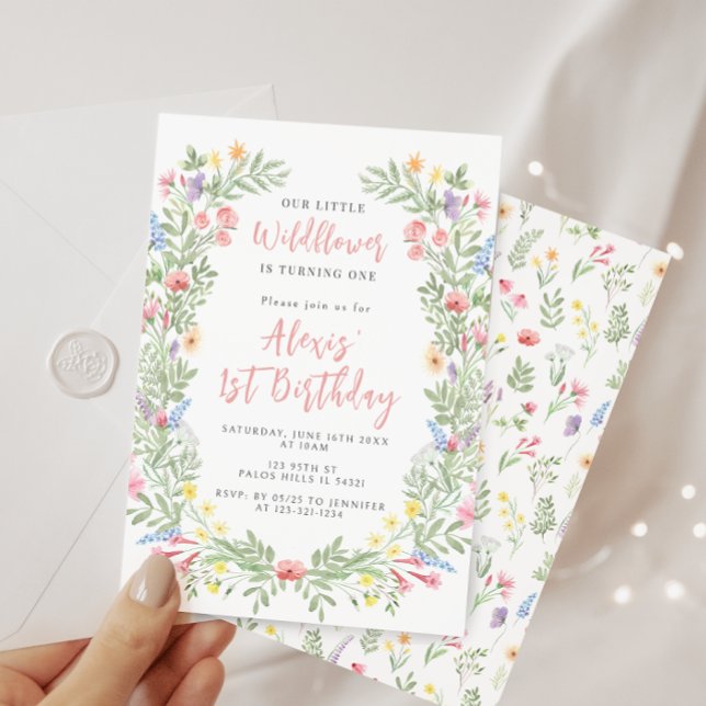 Cute little wildflower 1st Birthday girl party Invitation (Creator Uploaded)