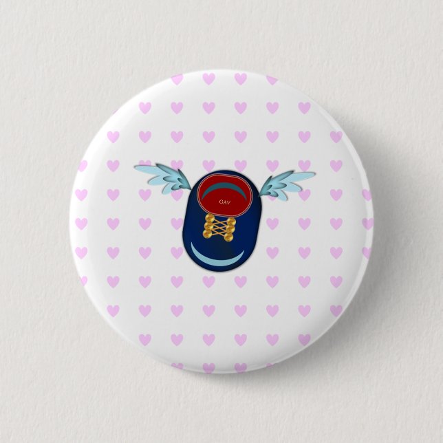 Cute little winged shoe cartoon and pink hearts 6 cm round badge (Front)
