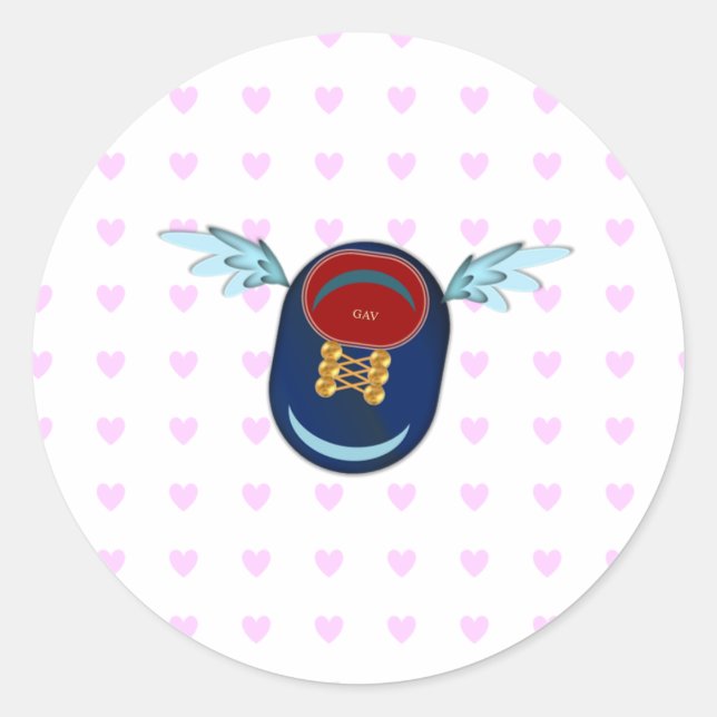Cute little winged shoe cartoon and pink hearts classic round sticker (Front)