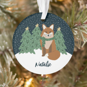 Cute Little Winter Fox   Name Christmas Ornament