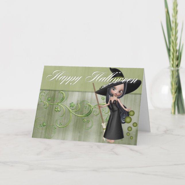 Cute Little Witch 2 Halloween Greeting Card (Front)