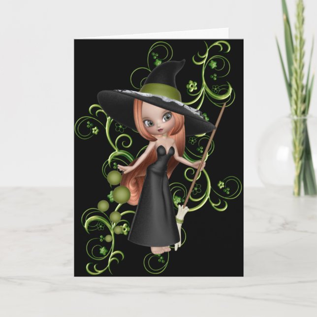 Cute Little Witch 3 Halloween Greeting Card (Front)