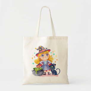 Cute little witch and black cat  tote bag