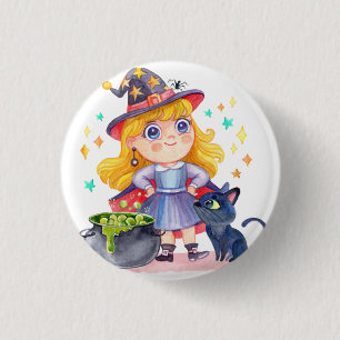 Cute little witch and black cat tote bag 3 cm round badge