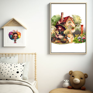 Cute Little Witch And Fox  Poster