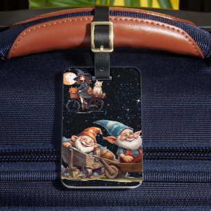 Cute Little Witch And Happy Gnomes Luggage Tag