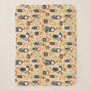 Cute Little Witch And Pumpkin Halloween Themed Sherpa Blanket