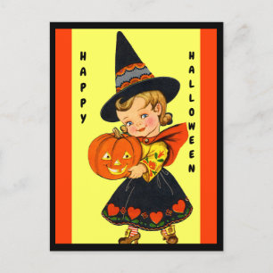 Cute Little Witch, Beautiful Halloween  Postcard