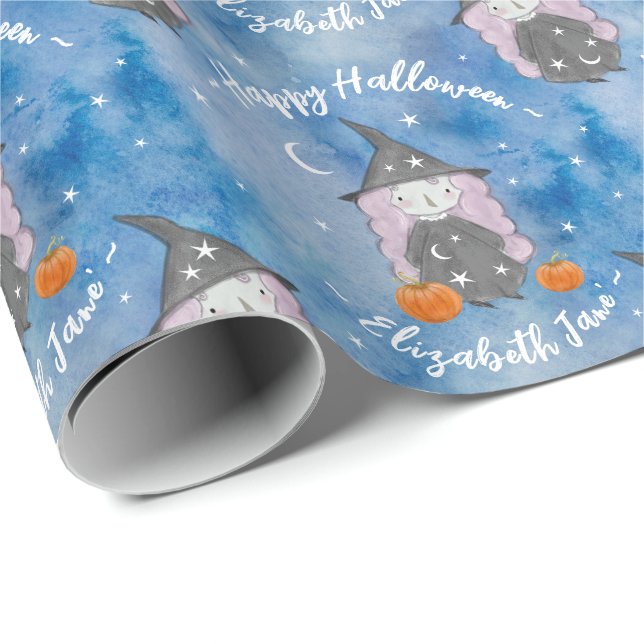 Cute Little Witch Children's Halloween Gift Wrapping Paper (Roll Corner)